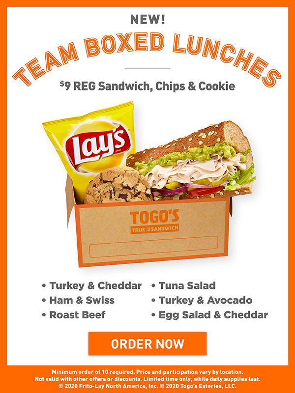 Togos Coupon Code New 9 Team Boxed Lunches Includes Reg Sandw